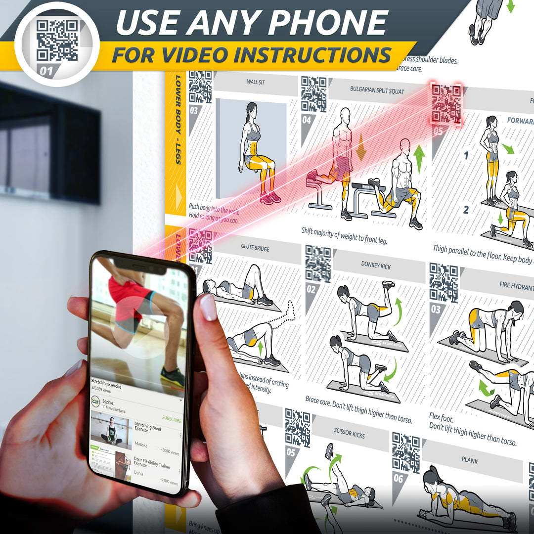 Basic BodyWeight Exercise Poster - 23" x 35" Laminated Exercise Instruction Poster by EverStretch