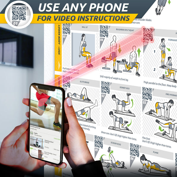 Basic BodyWeight Exercise Poster - 23" x 35" Laminated Exercise Instruction Poster by EverStretch