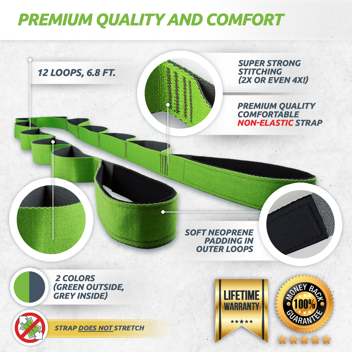 Stretching Strap with Loops by EverStretch - Non-Elastic Multi Loop ...